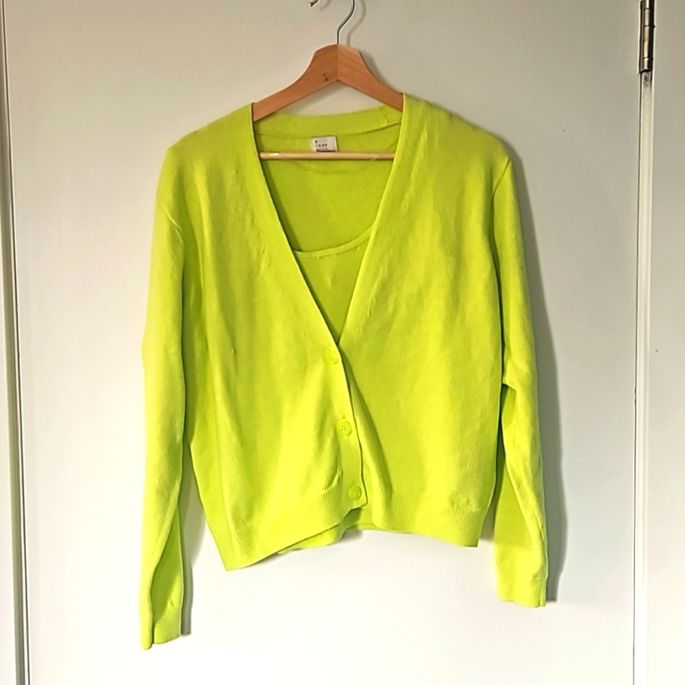 Lime Green Sweater Cardigan 2 Piece Set